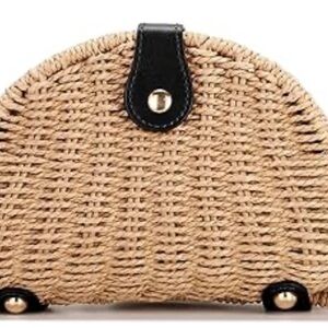 Chic Tan Woven Clutch with Black Accents